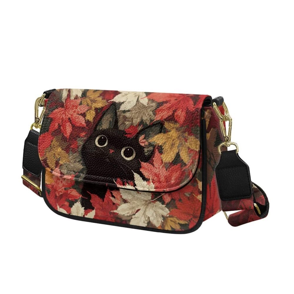 5714 Cat Shoulder Bag Mini Purse Maple Leaves Crossbody Bags Square